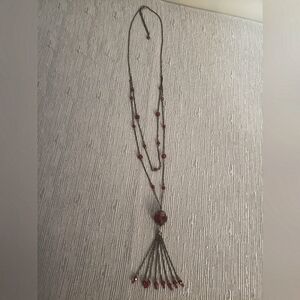 Unbranded 2 Layer Black Chain Red Bead Necklace